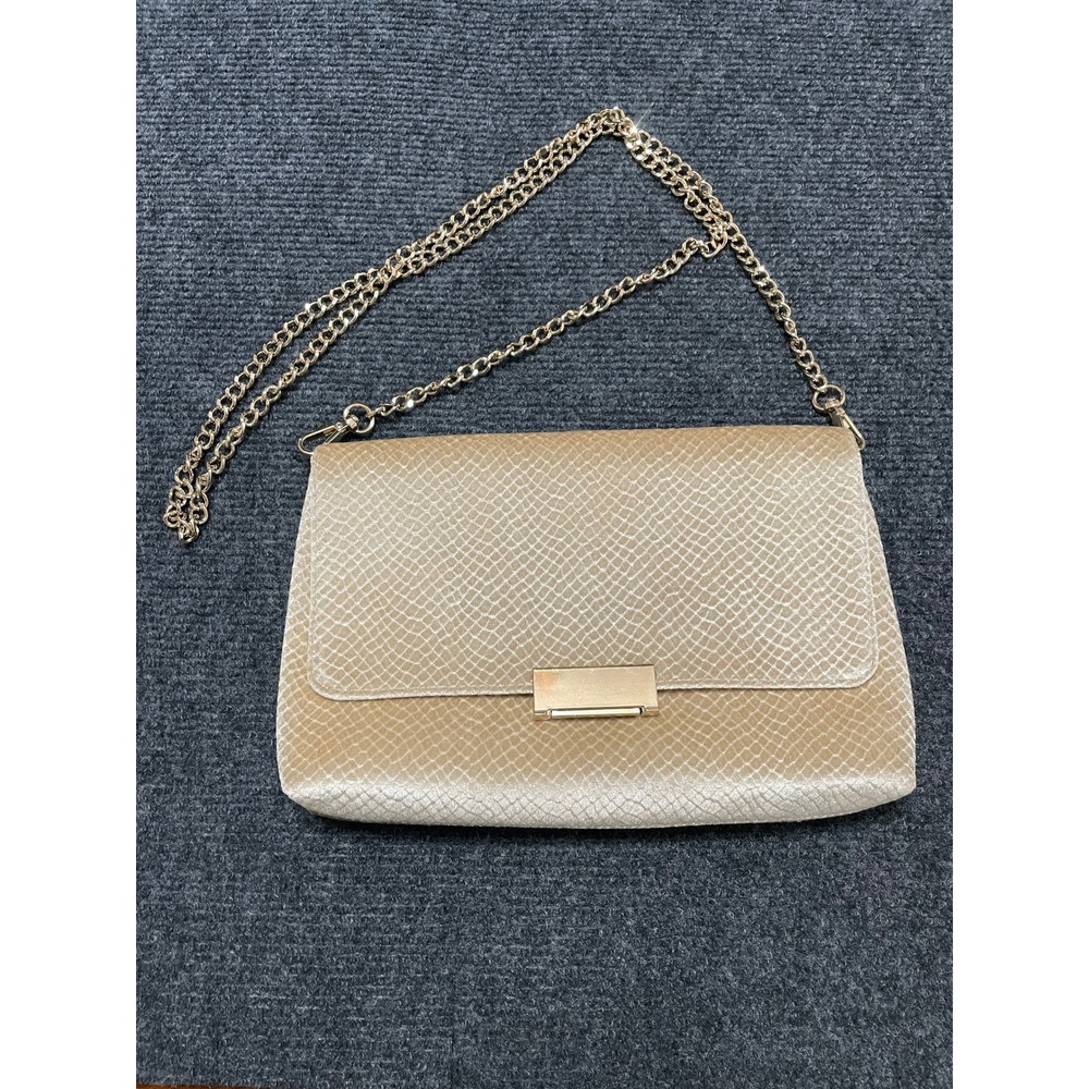 HM Champagne Velvet Snakeskin Embossed Crossbody Bag Gold Chain Strap Clutch